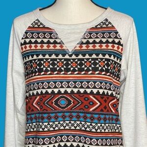 Gorilla Cat Boho Tribal Pullover Sweater Sweatshirt Long Sleeve Large Earth Tone
